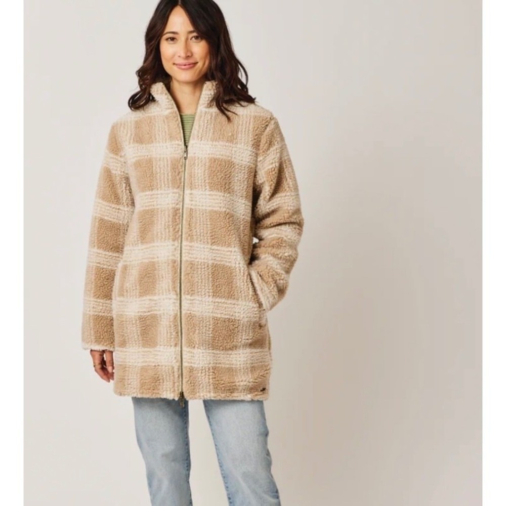 Carve Designs REVERSIBLE Jacket Fleece Jacquard Khaki Plaid XS Eco Conscious NWT
